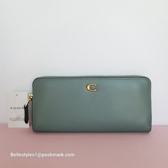 COACH Slim Accordion Smooth Leather Wallet with Back Slip Pocket- Sage color⭐ - Picture 4 of 16